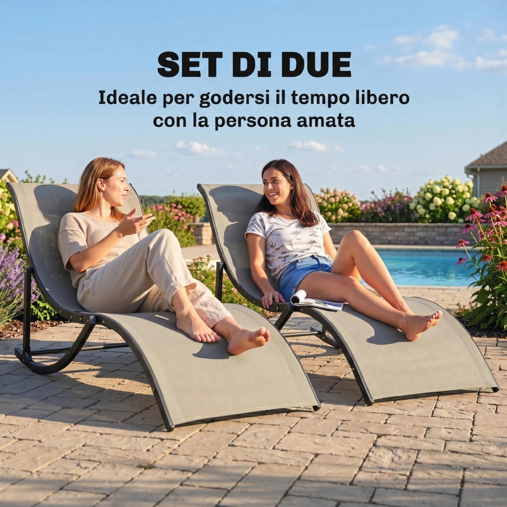 Set 2 Sdraio da Giardino Pieghevoli, Lettino Prendisole in Alluminio e Textilene, 61x165x63cm