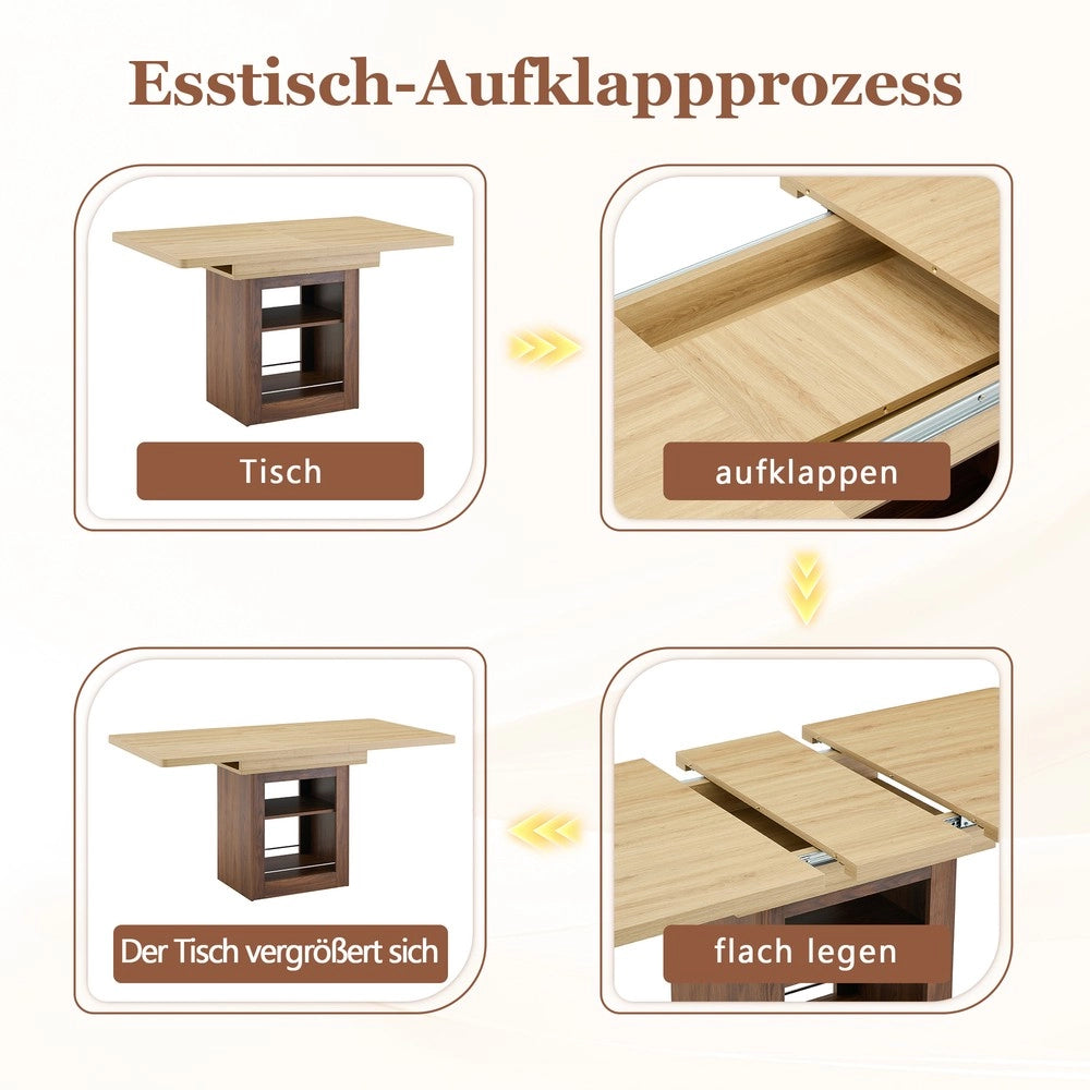 Tavolo da Pranzo Allungabile con Vani ¨C MINIMAL ¨C Effetto Noce, MDF, 130/160 cm, 4-8 Persone