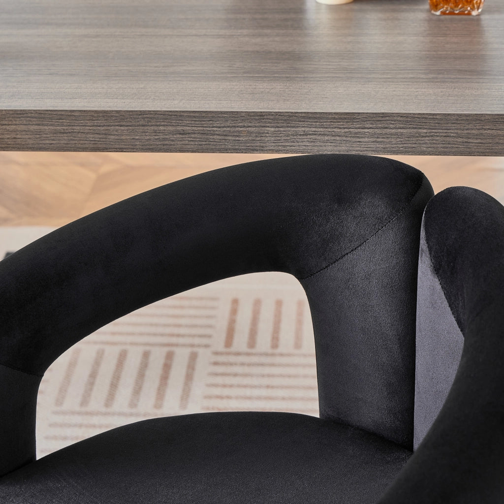 Sedia da Pranzo in Velluto con Braccioli Ergonomici Nera per Sala da Pranzo e Ufficio