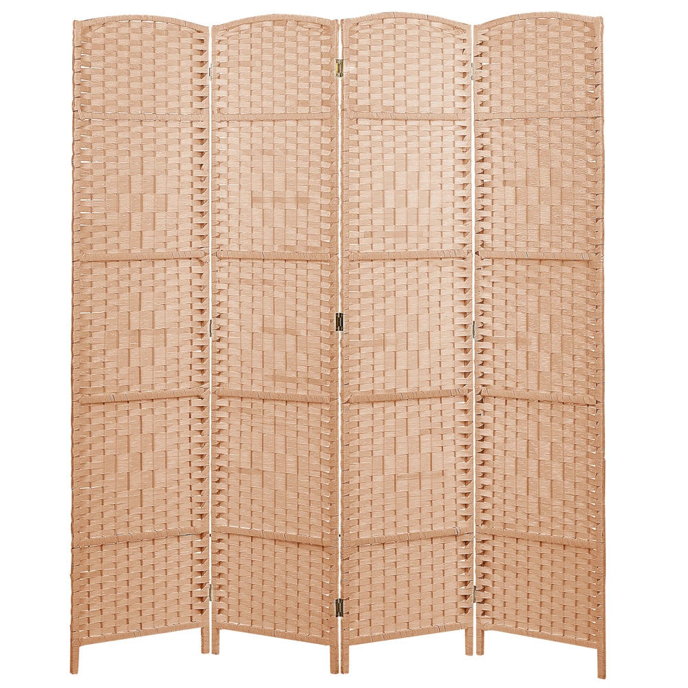 Divisorio per ambienti Naturale Carta Corda di pioppo Telaio di legno 4 pannelli Schermo decorativo pieghevole Divisorio Soggiorno Camera da letto Design tradizionale
