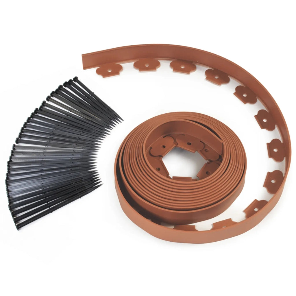 IDMarket - Bordature per prato flessible 10 mt terracotta altezza 5 cm + 30 picchetti