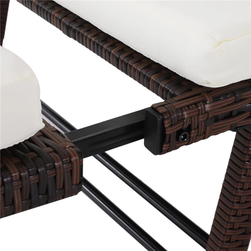 DIVANO DA GIARDINO 2 POSTI TRASFORMABILE IN LETTINO IN RATTAN BIANCO 129X66X67CM