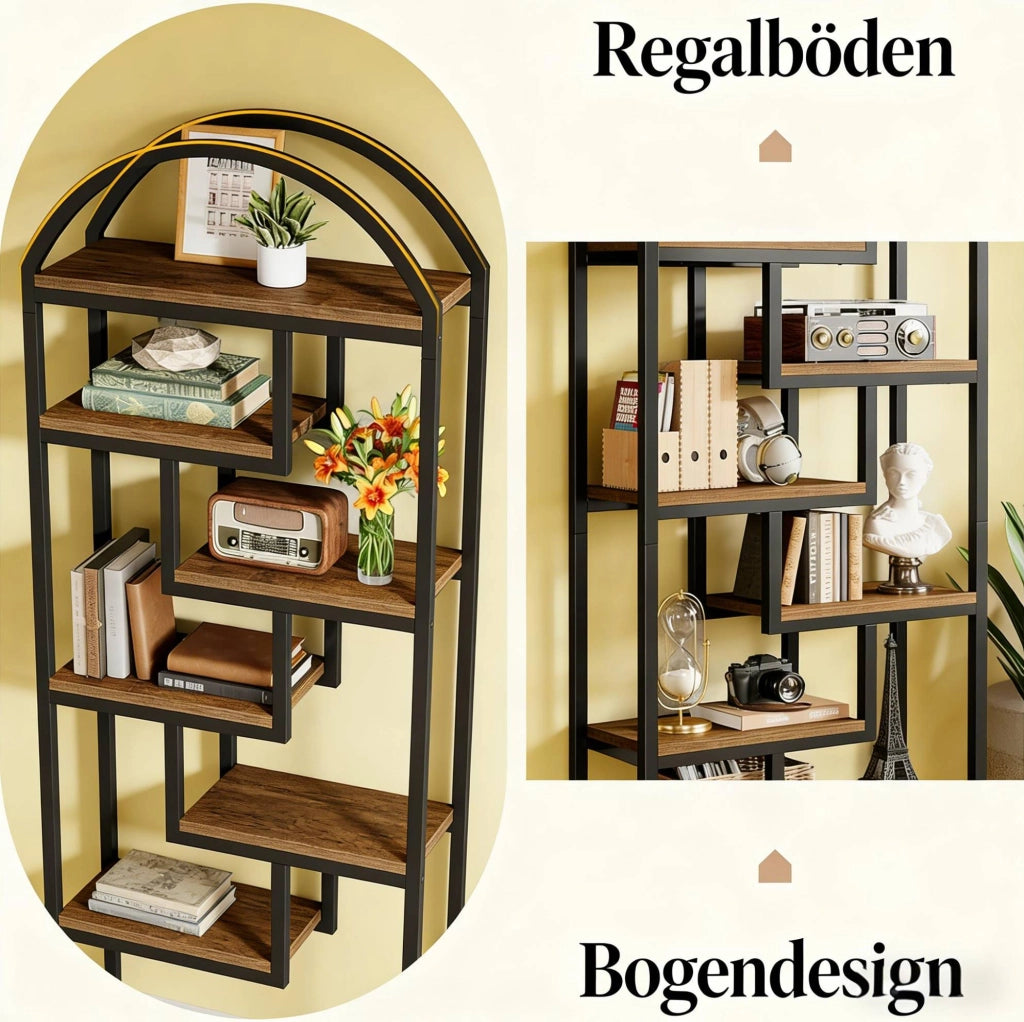 Libreria industriale a 7 ripiani in MDF e metallo