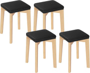 Sedie per Sala da Pranzo, Sgabelli in Legno Massiccio con Seduta Imbottita e Rivestita in PU, Sgabelli da Cucina Moderno Salvaspazio, 32,5x32,5x47cm, Colore Legno e Nero BH345sz-4