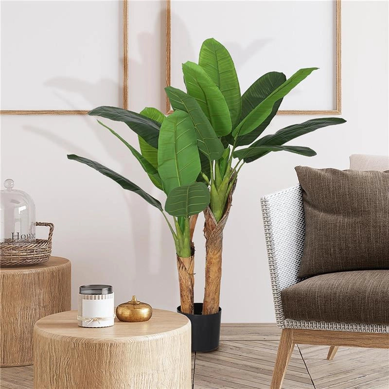 PIANTA ARTIFICIALE DI BANANO ALTA 120 CM CON VASO INCLUSO PER INTERNI VERDE