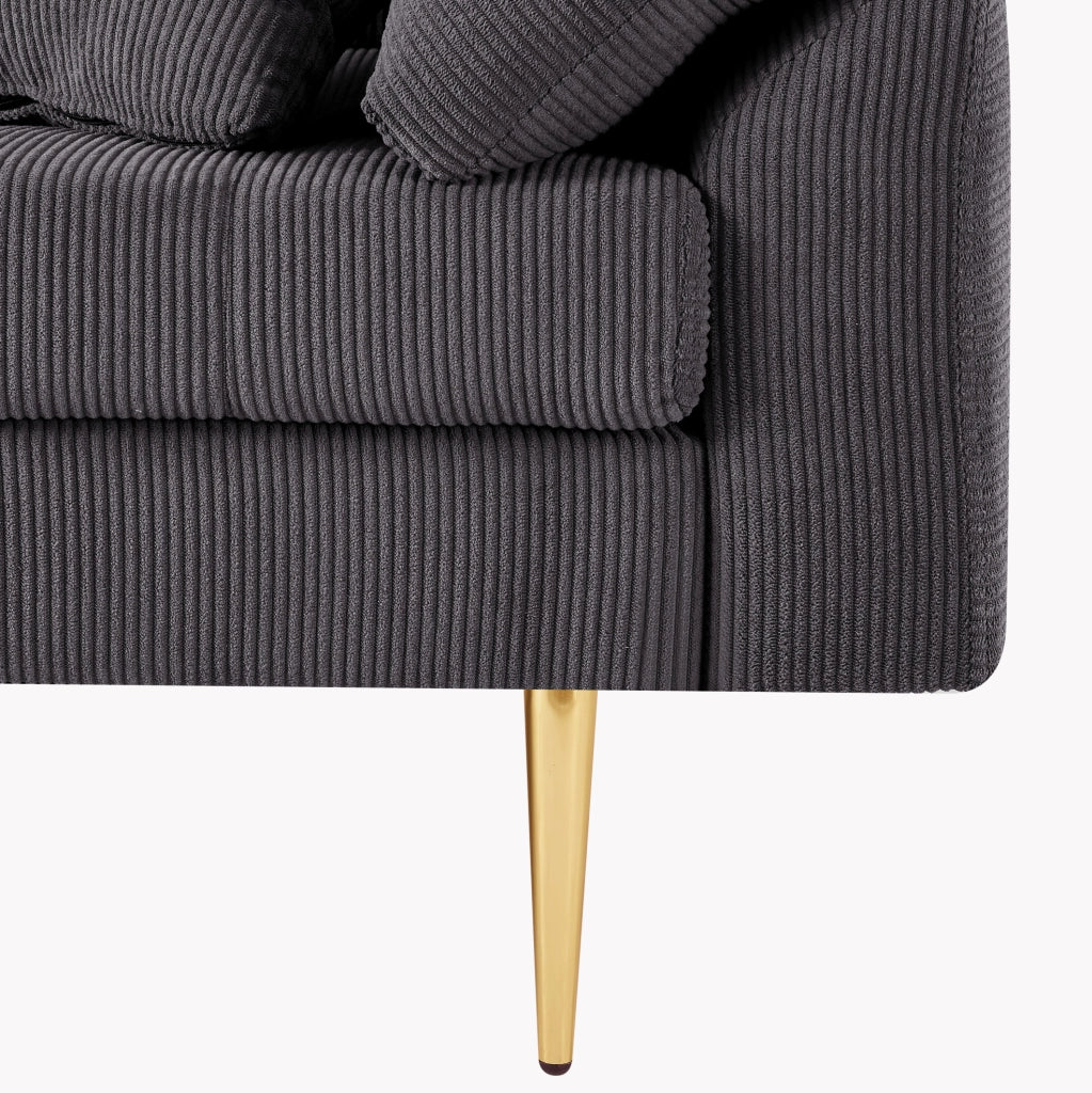Divano 4 posti con pouf separato modulabile in velluto a coste grigio scuro