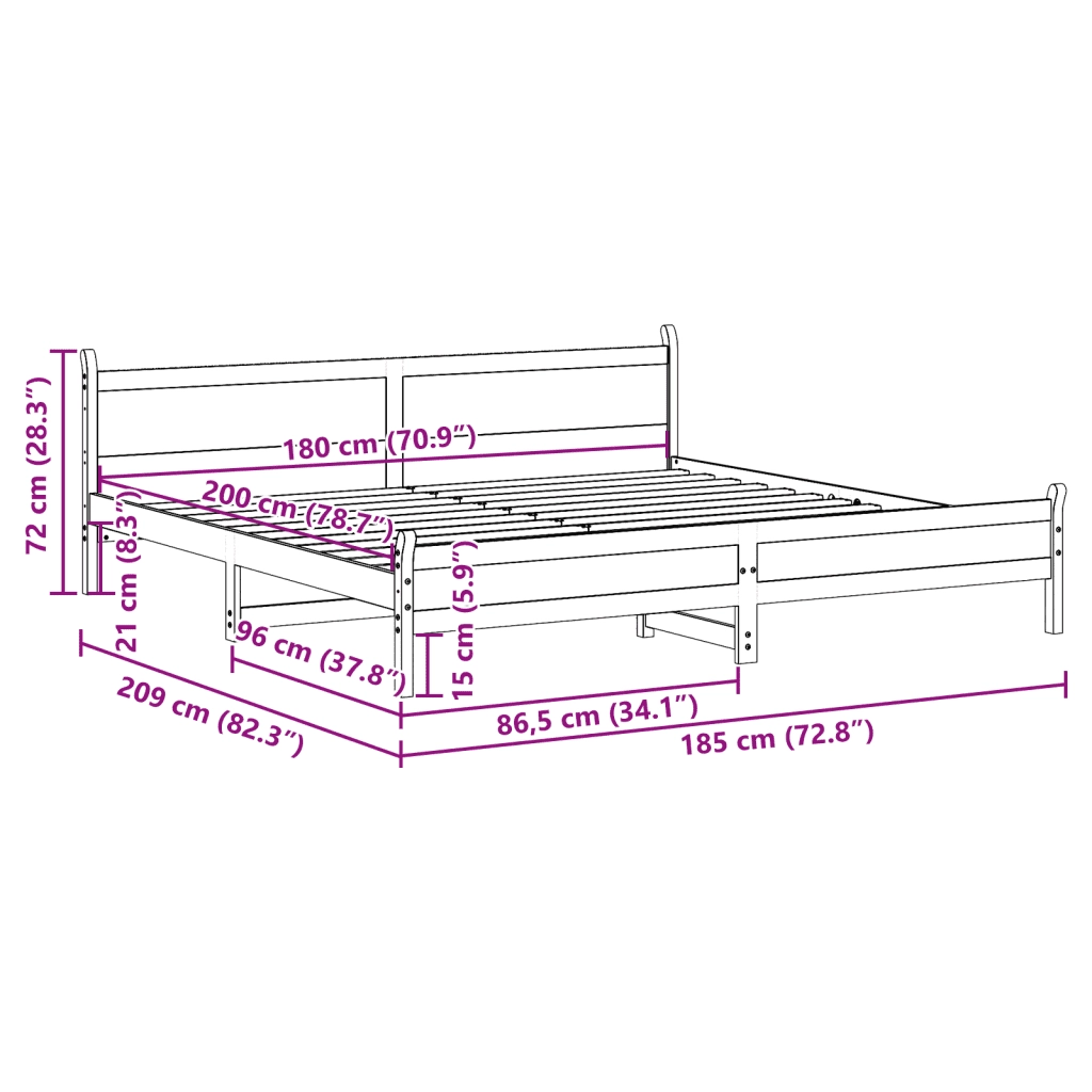 Letto senza Materasso Bianco 180x200 cm Legno Massello di Pino 855583