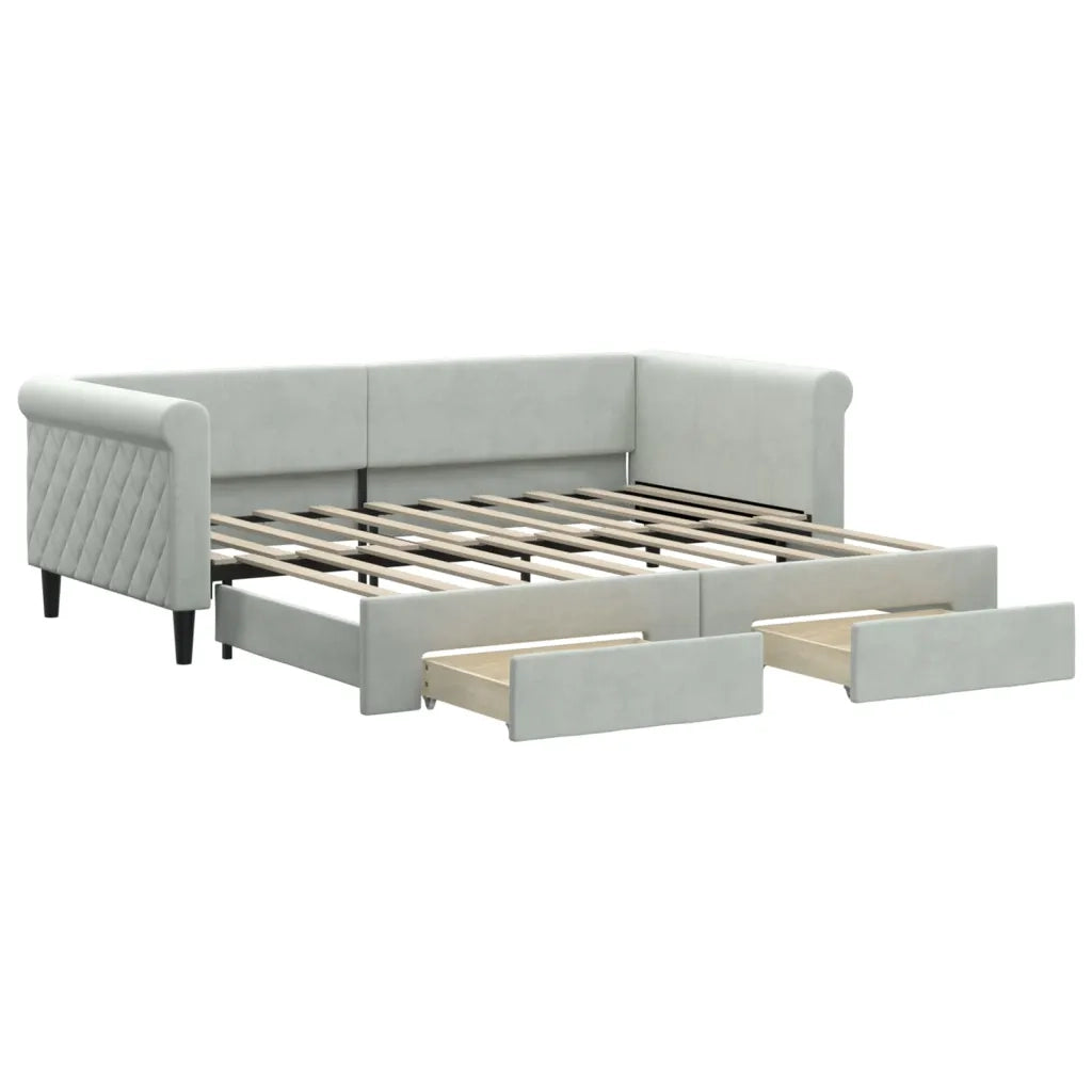 Divano Letto Estraibile Cassetti-Sofa Letto-Daybed Grigio Chiaro 90x190cm Velluto 222949