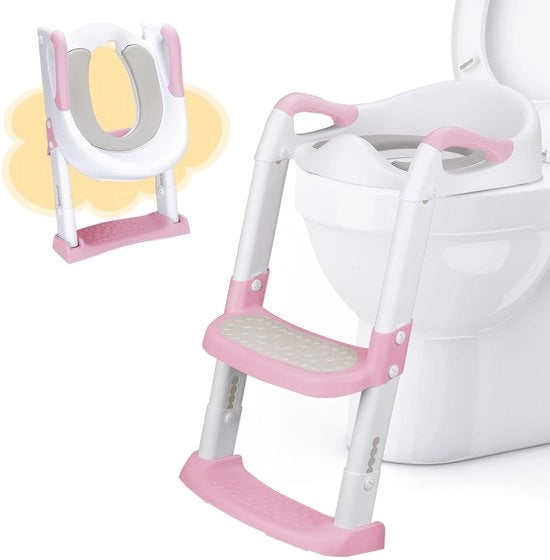 Trasformatore di Abitacolo per Bambini - Allenatore di Abitacolo con Scalone - Secchio Pieghevole - Altezza Regolabile - Maniglie di Sicurezza - Adatto per 1-7 anni