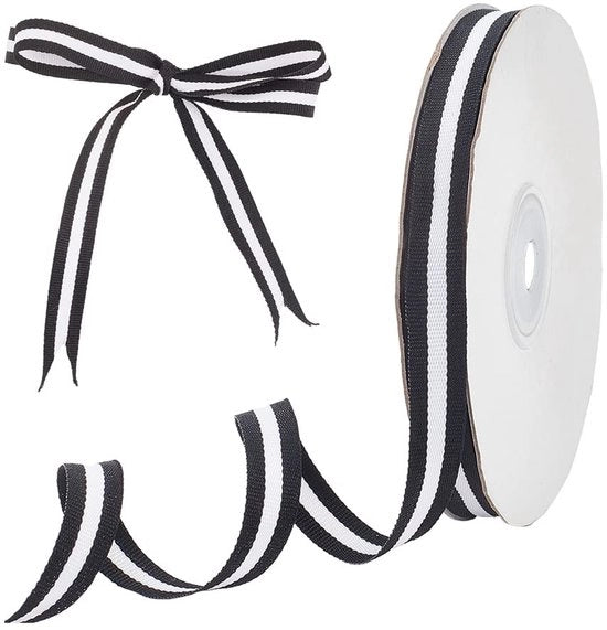 Lint a Grosgrano 25 Metri - Doppio - Nero/Bianco Strisce - Cotone - 3/8 Pollice Largo - Adatto per la Decorazione - Lint Decorativo