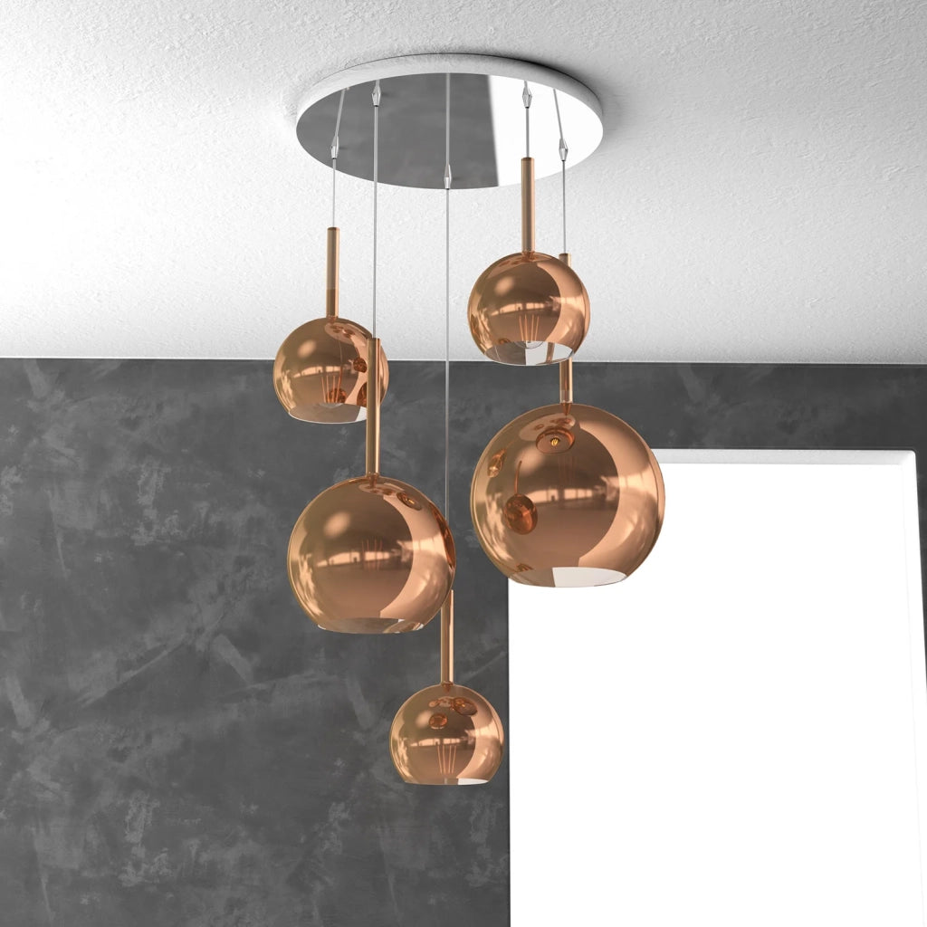 Lampadario Contemporaneo Future Metallo Cromo Vetro Mix Rame 5 Luci E27