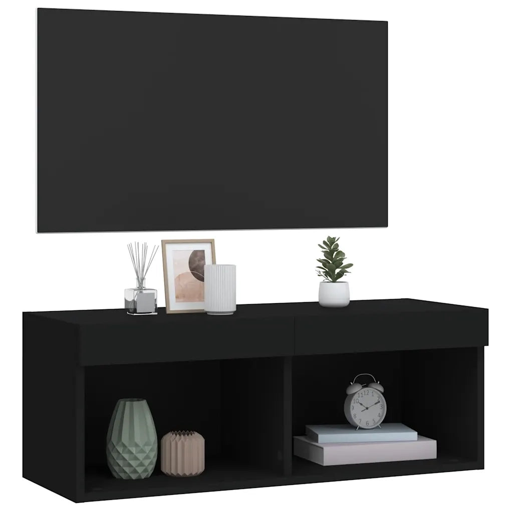 Mobile Porta TV con Luci LED-Mobile per TV-Credenza TV Nero 80x30x30 cm