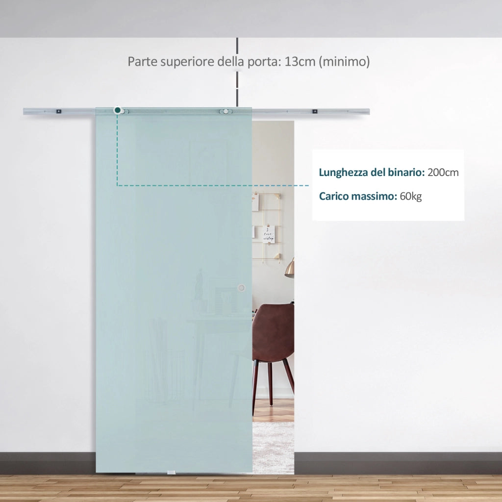 Porta Scorrevole Vetro Smerigliato ¨C Xylo ¨C Bagno Cucina Studio con Binario Alluminio 205cm