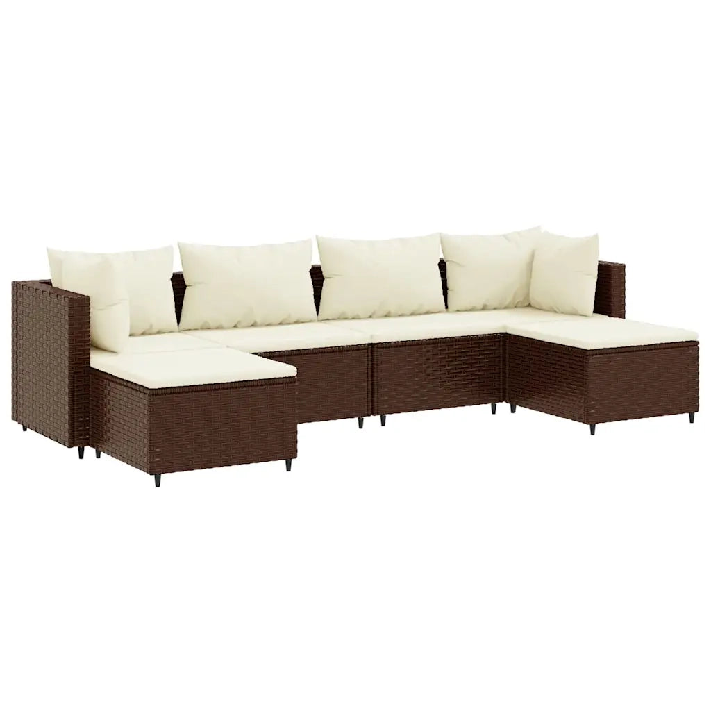 Set Mobili da Giardino 6pz con Cuscini in Polyrattan Marrone