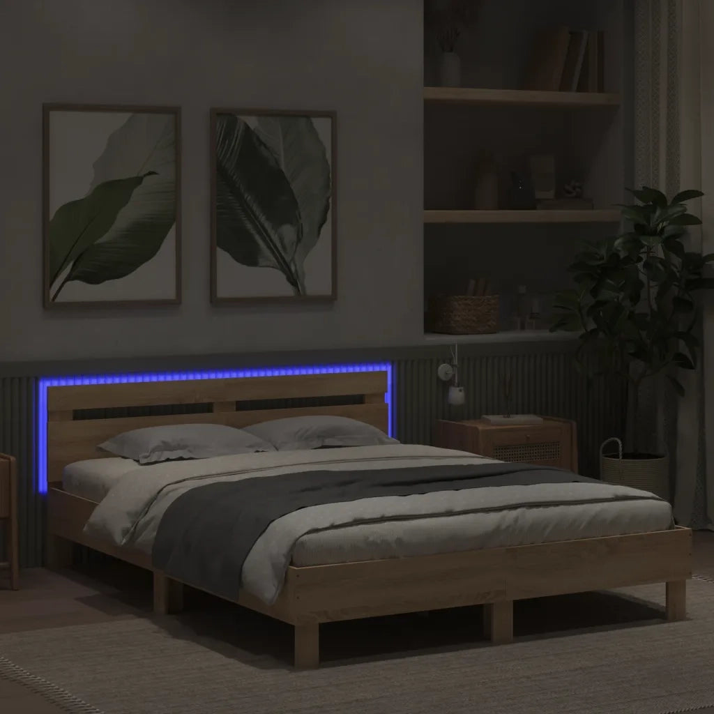 Giroletto con Testiera e LED Rovere Sonoma 140x190 cm