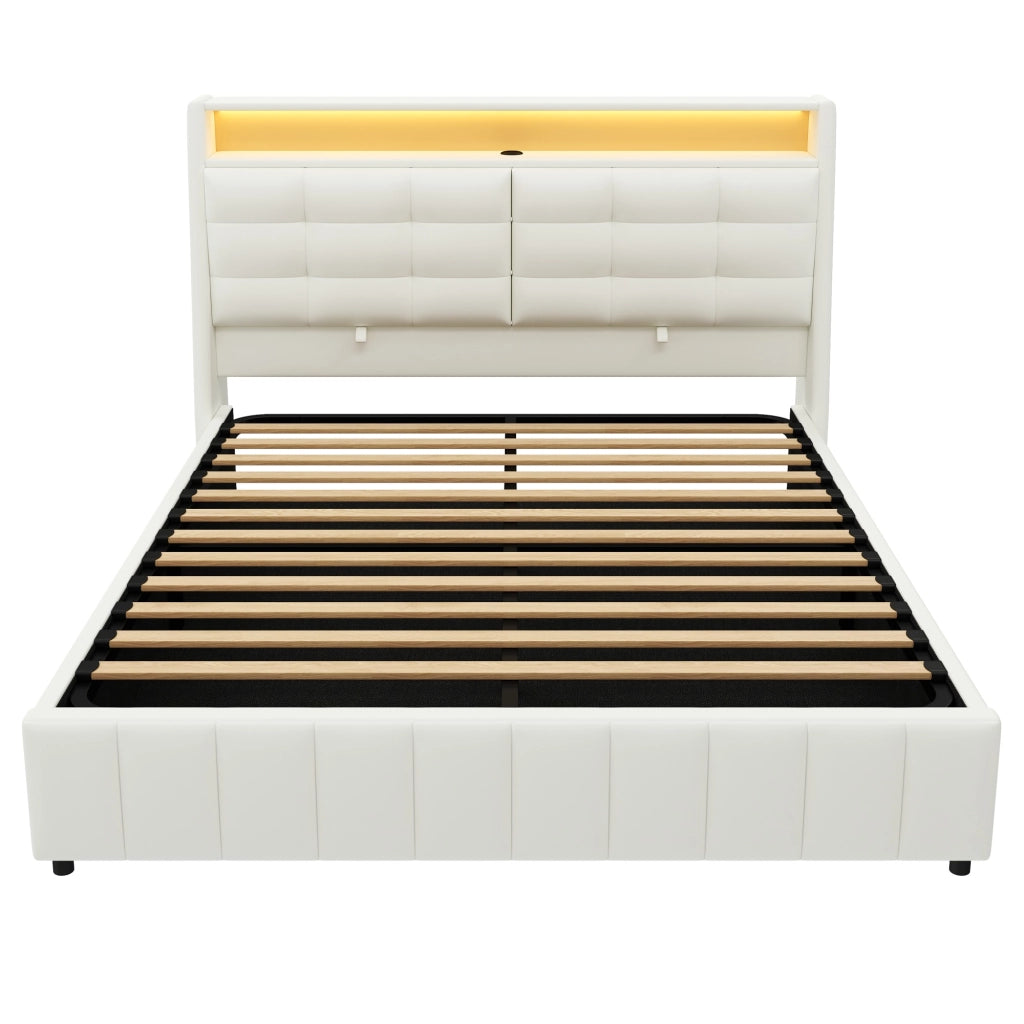 Letto Contenitore 160x200 cm; Letto Matrimoniale - LED; USB e Schienale Regolabile