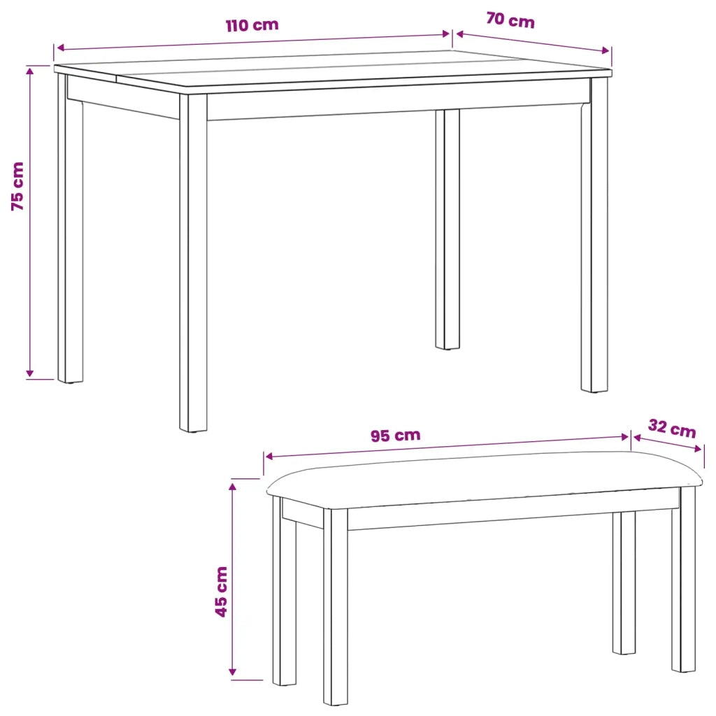 Set da pranzo 3 pz Nero Legno di Quercia Massello 3430274