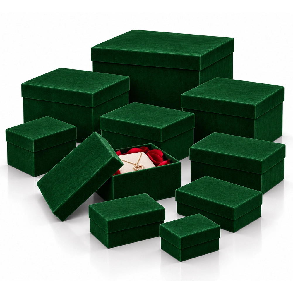 Set 10 Scatole di Natale Velluto Verde Scuro da 37.5-19cm Decorazione Natalizia