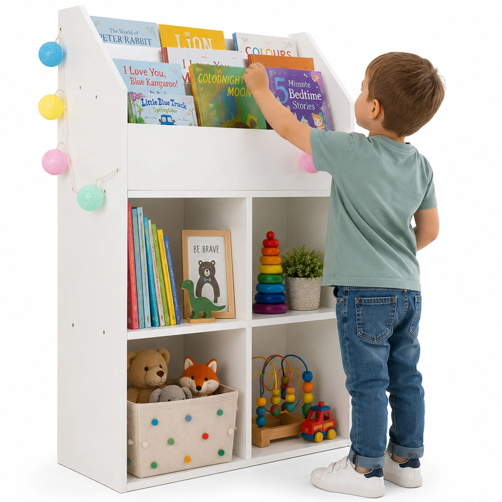 Libreria Cameretta Bambini Legno Scaffale 5 Ripiani Porta Giocattoli Libri Bianco