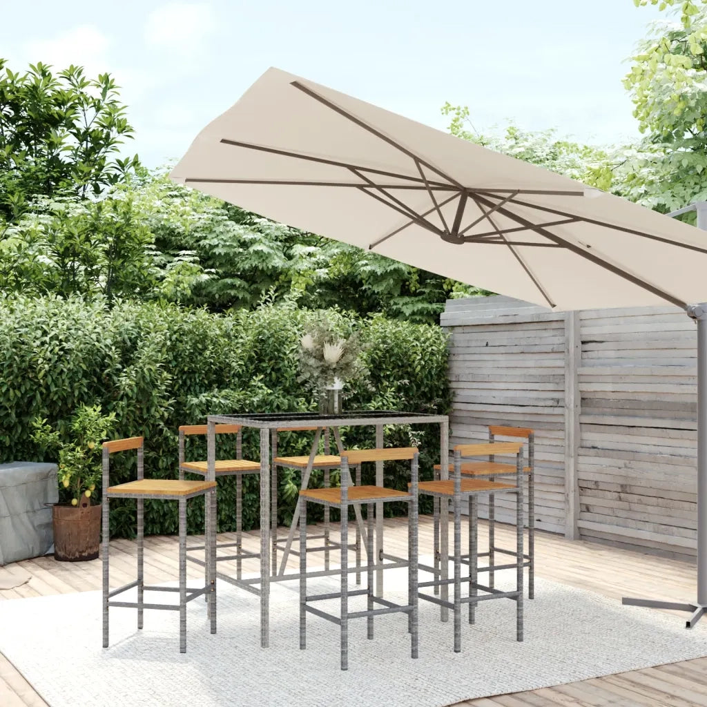 Set Bar Giardino 7pz Grigio Polyrattan e Legno Massello Acacia 3187695