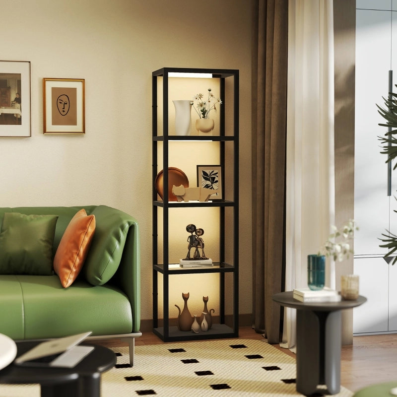 Lampada da terra LED nera con 4 ripiani in vetro e interruttore a pedale, 45x29x157 cm