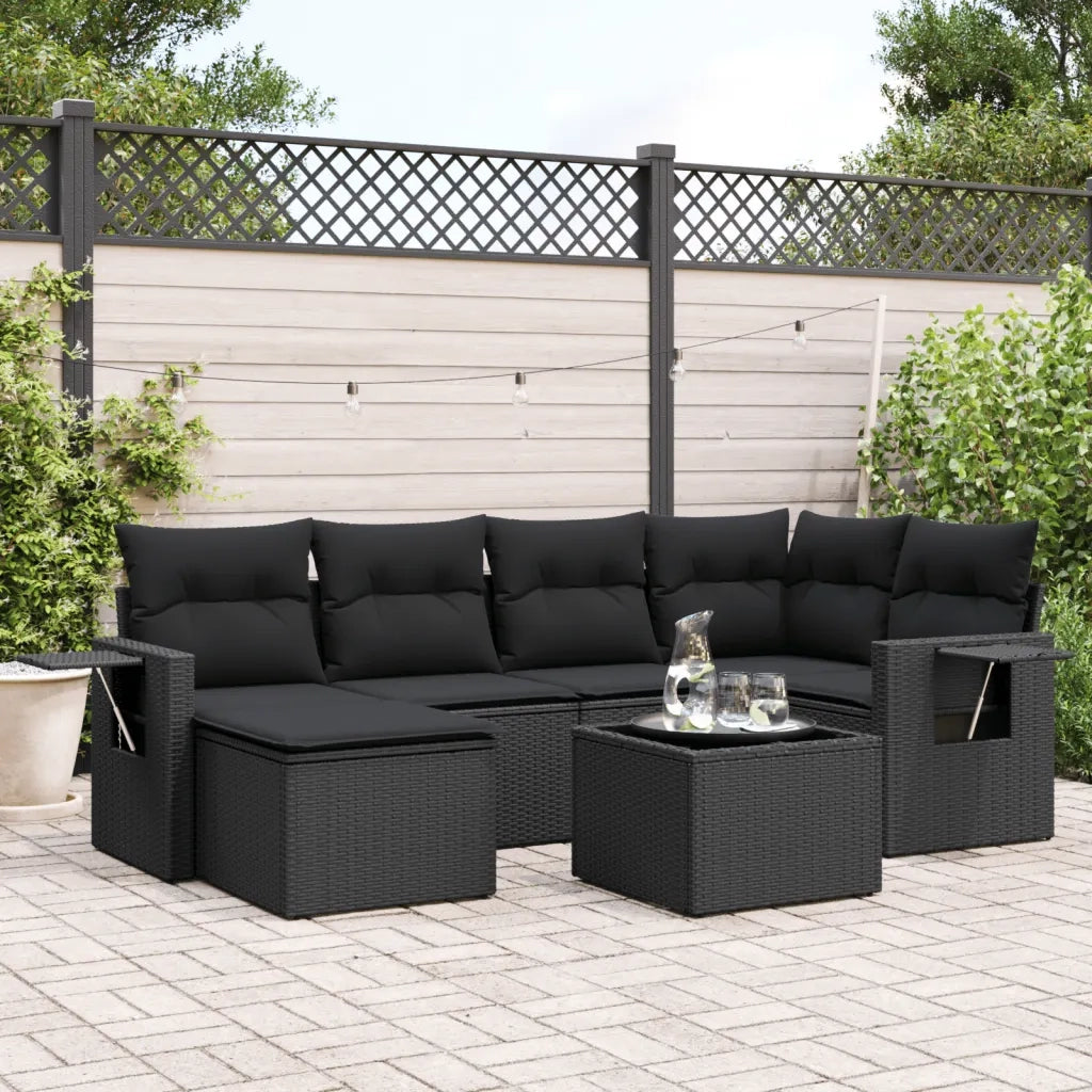 Set Divani da Giardino con Cuscini 7pz Nero Polyrattancod mxl 90869