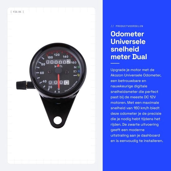 Sistema di Misurazione della Velocità per Motocicletta Universale - Visualizzazione Digitale - 160 km/h - 12V - Installazione Facile - Nero/Inox