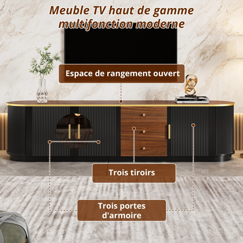 Mobile TV Lowboard ¨C MINIMAL ¨C Vetro Marrone, MDF, Maniglie in Alluminio, Design con Scanalature