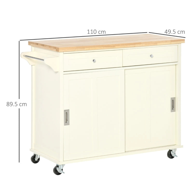 Isola per Cucina 110x49,5x89,5 cm con Cassetti Armadietto e Portasciugamani in Legno e MDF Bianco