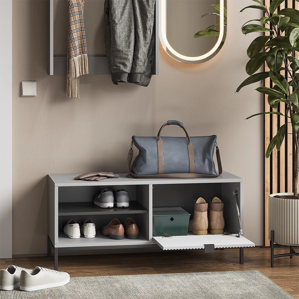Armadio da ingresso Eliza, Grigio, 100 x 45 cm Set, 3 parti, adatto per montaggio a parete e appendiabiti