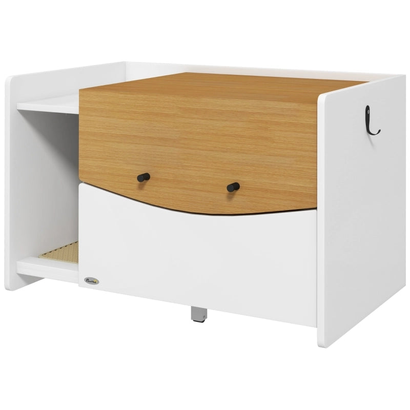 Mobile lettiera per gatti con vano estraibile, design armadio, rovere/bianco, 78 x 50 x 51 cm