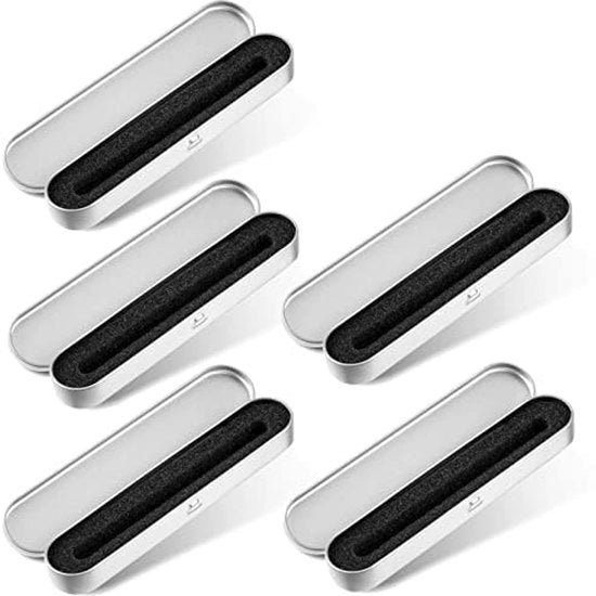 Confezione in metallo da 5 pezzi, scatola di regalo con spugna, confezione in metallo, contenitore per penne, contenitore per oggetti di cancelleria, piccola scatola portatile per pennelli per make-up, scatola di regalo per Natale (argento)