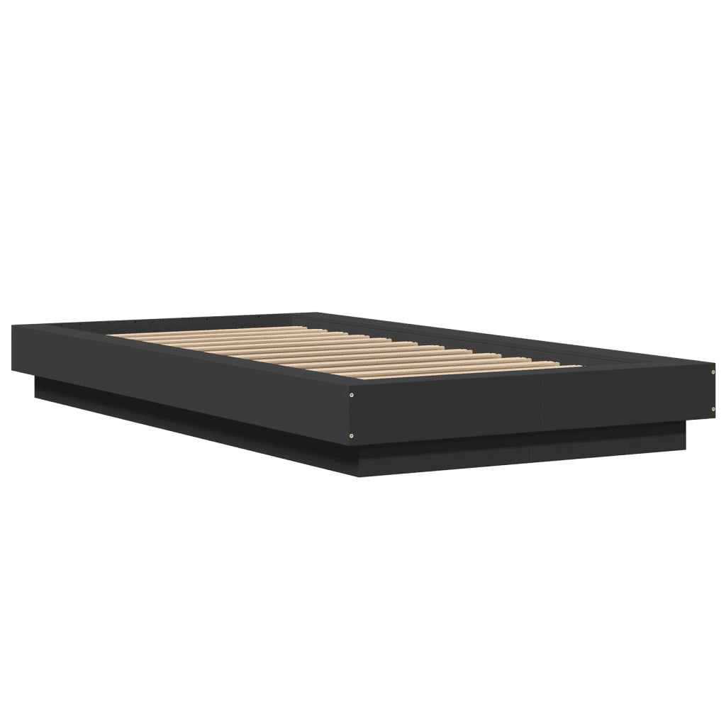 Giroletto con Luci LED-Struttura Letto Nero 100x200 cm in Legno Massello 939212
