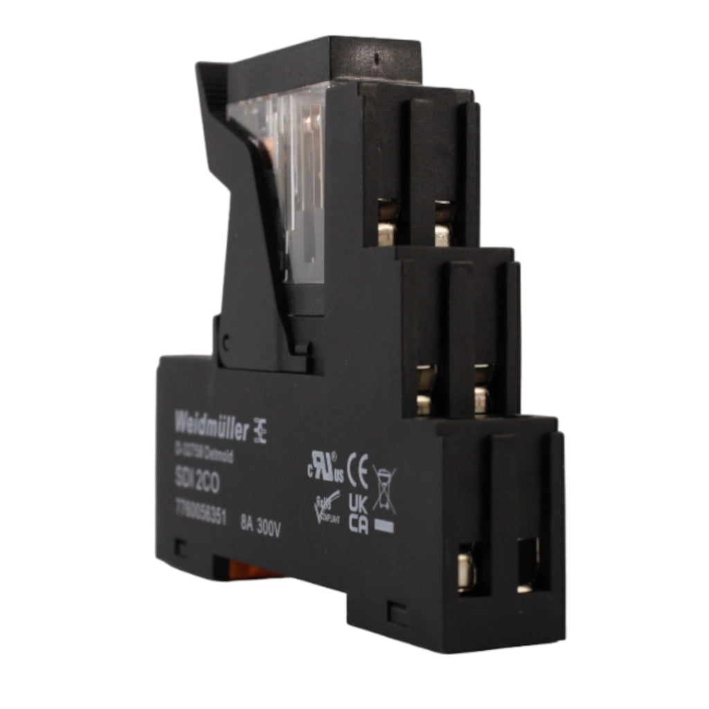 Relè di Scambio + Zoccolo 2 Via + Diodo + Led con Pulsante Prova WEIDMULLER