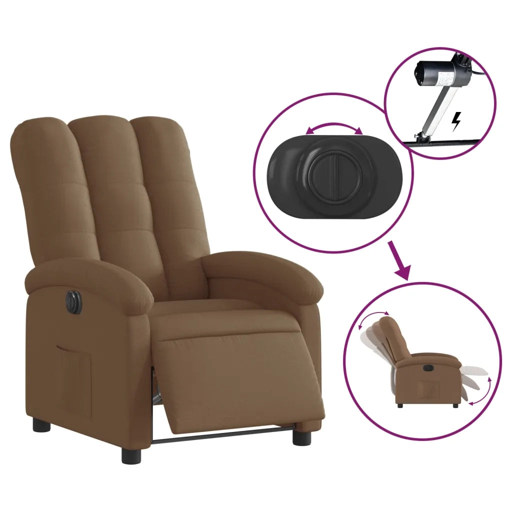 Poltrona | Sedia Relax Elettrica Reclinabile Marrone in Tessuto