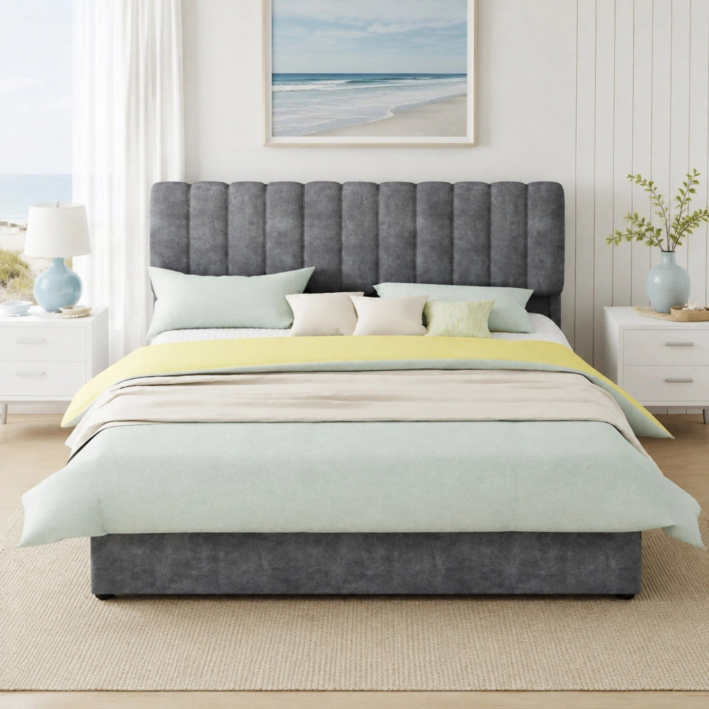 Letto Matrimoniale 160x200 cm; Struttura Letto in Tessuto e Metallo; Grigio