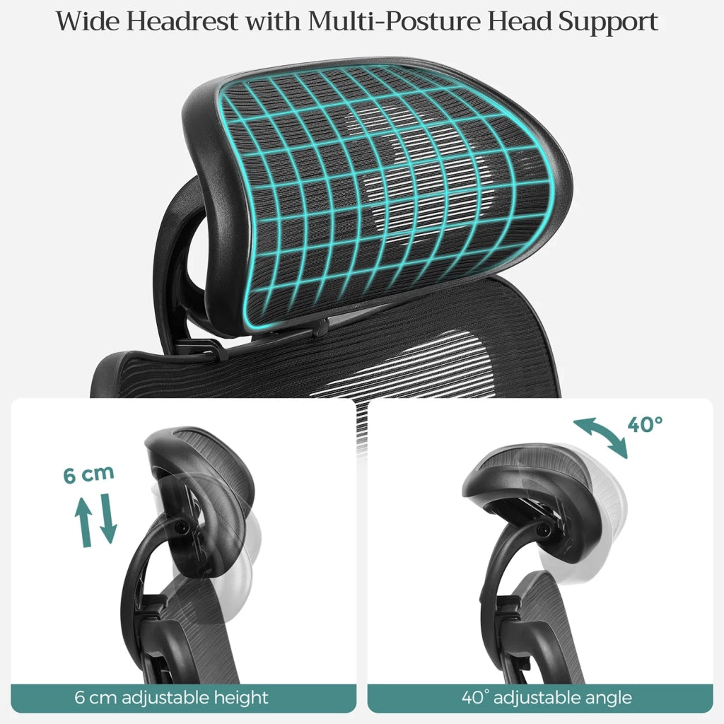 Sedia da ufficio in tela sedia per computer seduta ergonomica supporto lombare regolabile poggiatesta regolabile schienale reclinabile capacità di carico 150 kg altezza regolabile nero 12_0004856