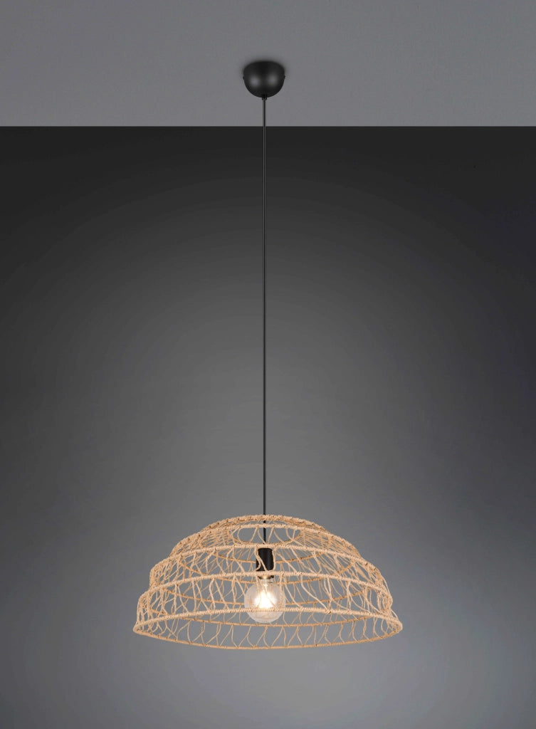 Lampada a sospensione, fibre naturali e metallo nero, D 60 cm, Paulette