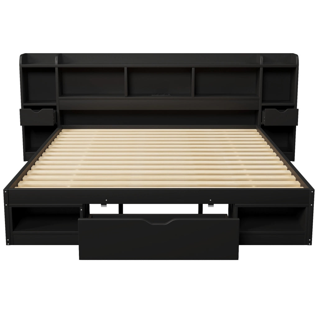 Letto contenitore 180x200 cm con LED, USB e 3 cassetti nero