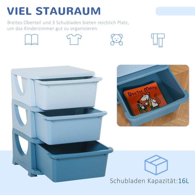 Mobile contenitore per bambini con 3 cassetti blu