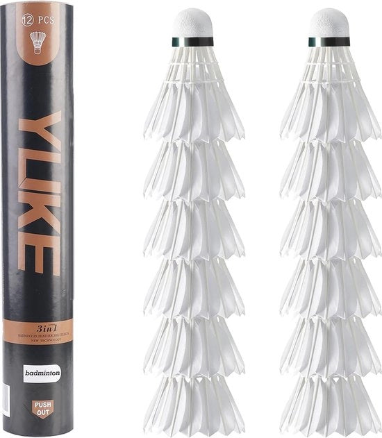 Pallabattenti da badminton, 12 pezzi, bianchi, shuttlecock con piume di oca, testa di corallo, allenamento sportivo, addestramento ad alta velocità, giardino, piume di oca, shuttlecock da badminton, pallone per sport all'aperto e indoor.