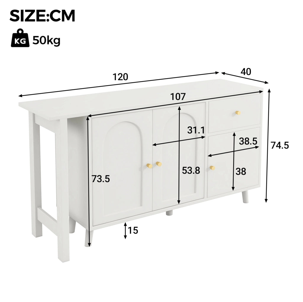 Scrivania girevole 2 in 1 con sideboard bianco