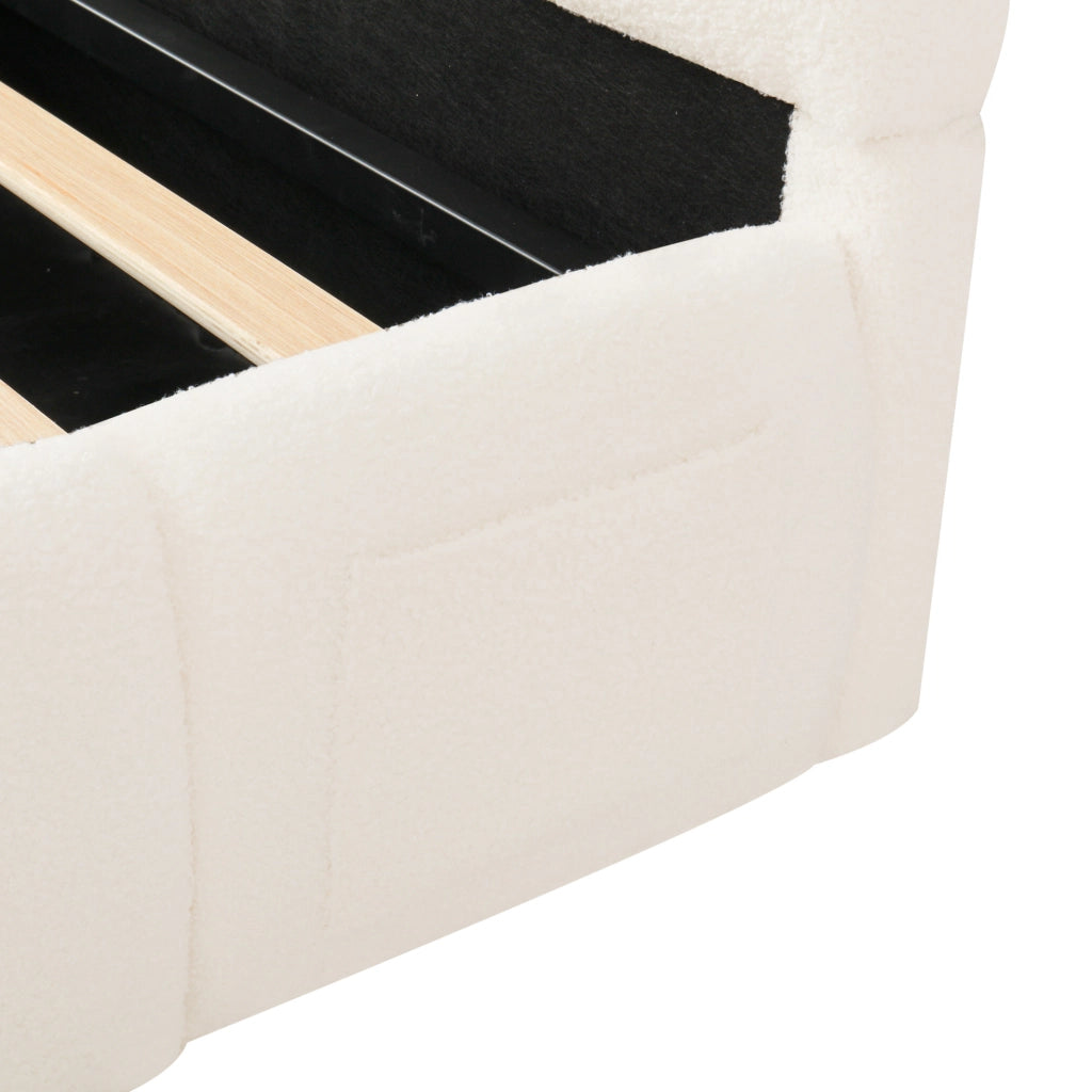 Letto singolo 90x200 cm con contenitore idraulico; USB C; tessuto bouclé beige