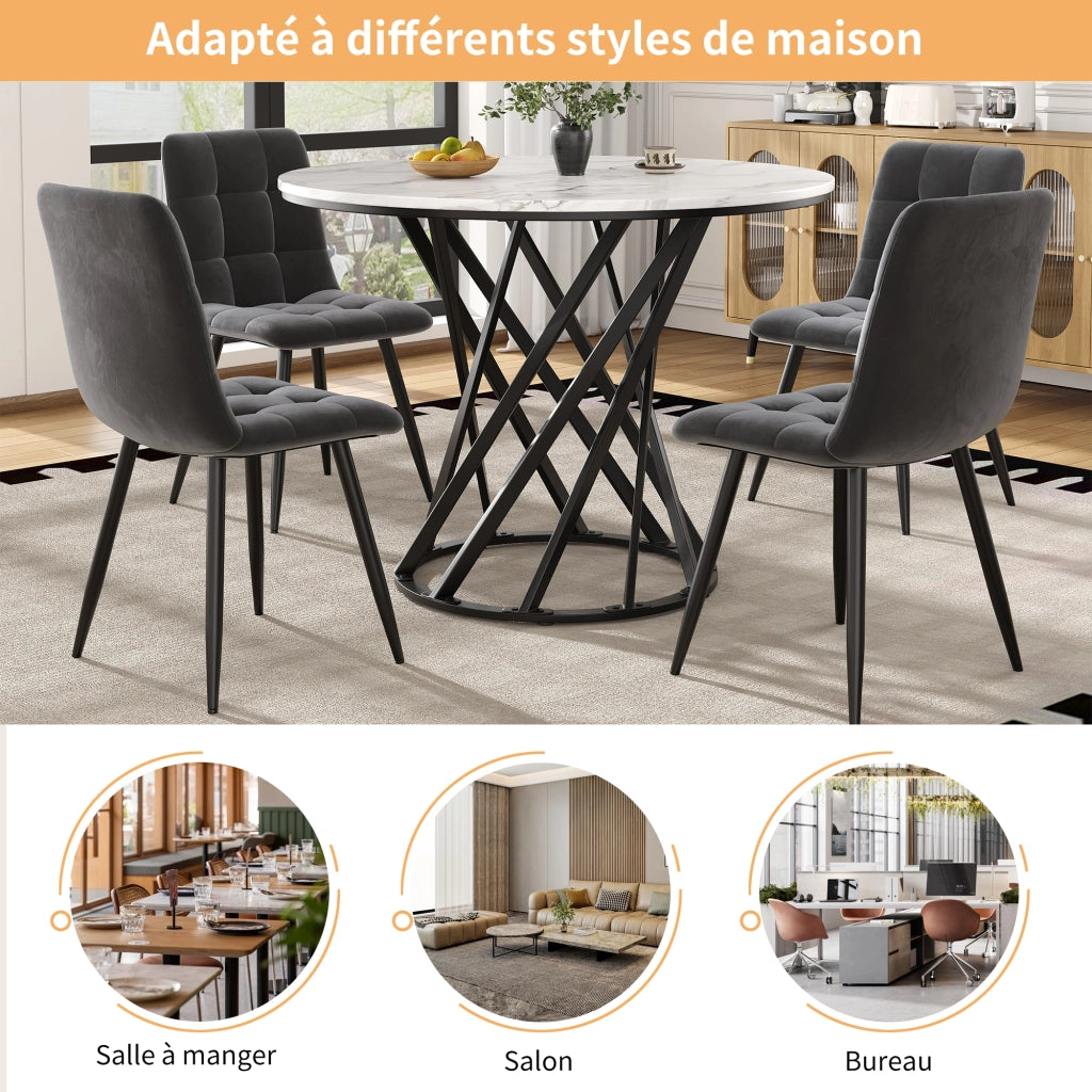 Tavolo da pranzo per 4 persone con piano in MDF e gambe in metallo, per cucina e soggiorno, nero, 80 × 80 × 76 cm