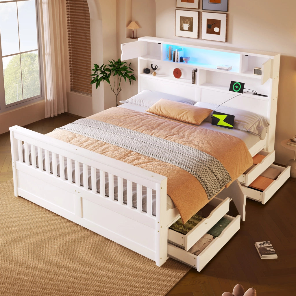 LETTO con 4 cassetti 160x200 cm bianco in MDF e compensato