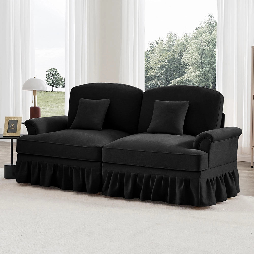 Divano 2 posti stile medievale - Xylo - Chenille, piedi legno, nero