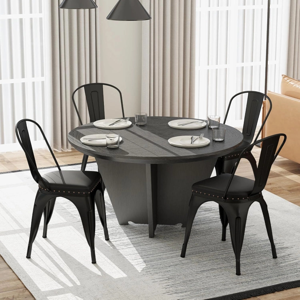 Set di 4 sedie da pranzo impilabili, da cucina, da bistrò, con schienale rimovibile, imbottite, da soggiorno, da pranzo, in metallo, portata 150 kg, 44 x 53 x 84 cm (nero)