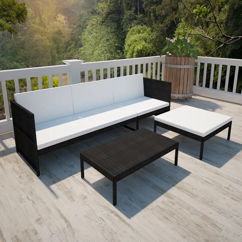 Set Divani da Giardino 3 pz con Cuscini in Polyrattan Nero 41382
