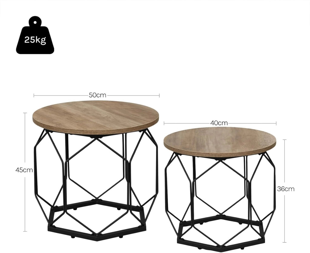 Set di 2 Tavolini da Salotto Rotondi, Tavolini Contenitori in Legno e Metallo, Tavoli Caffè con Piano Rimovibile, per Soggiorno, Camera da Letto, Legno Nero, BTS05szdc