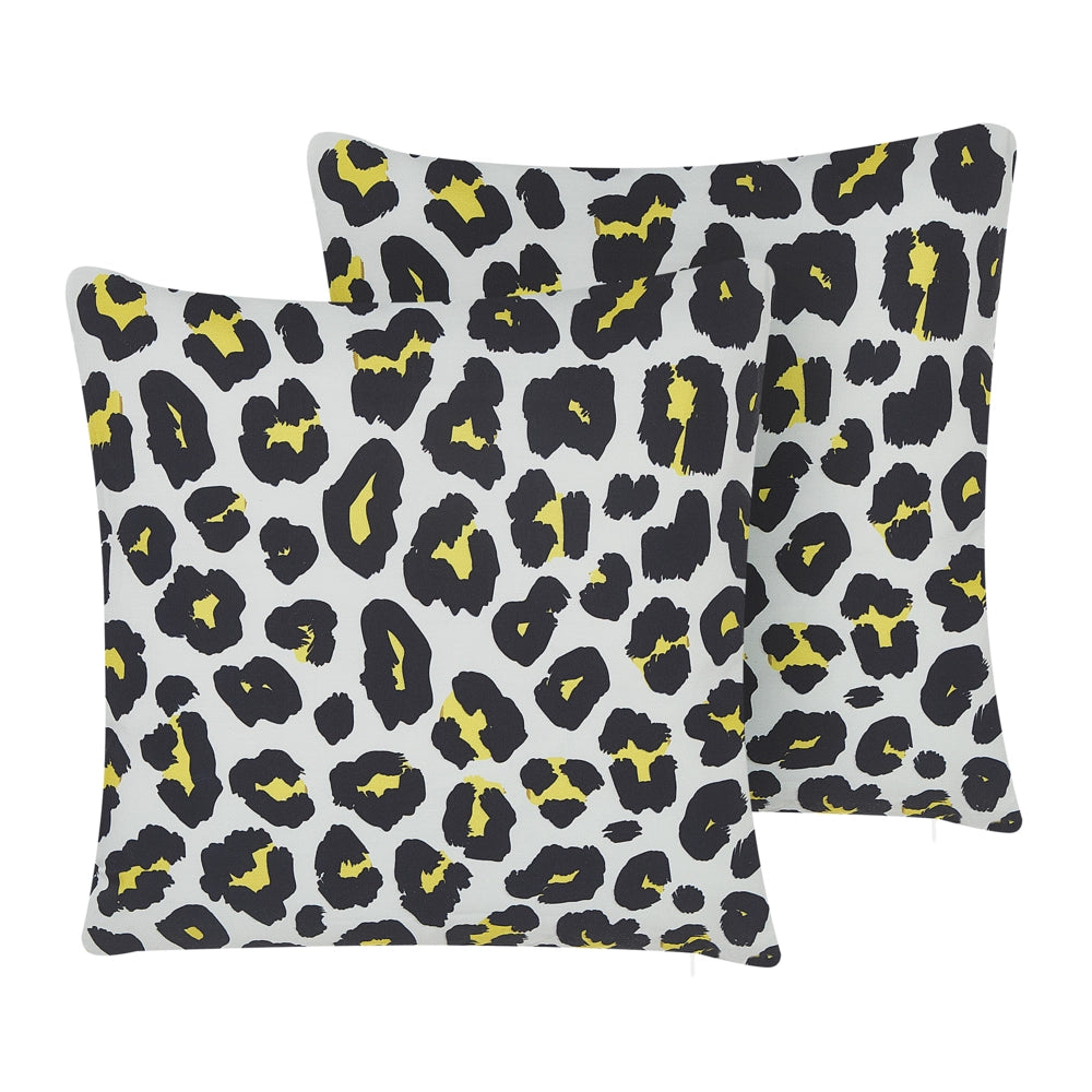 Set di 2 cuscini da esterno in poliestere bianco e nero 45 x 45 cm motivo leopardato motivo animale patio da giardino